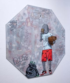 Protect Ya Neck, 2023, graffiti, urban street mixed media street sign Chris RWK