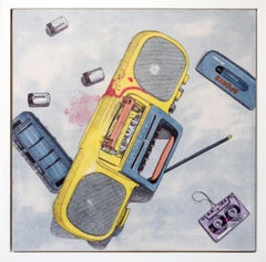"Survival of the Fittest" Klassische Boombox mit Musikkassette in Acryl und Tinte