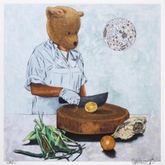« Luna (imprimé Cristina embelli à la main), portrait, illustration, nourriture, lune
