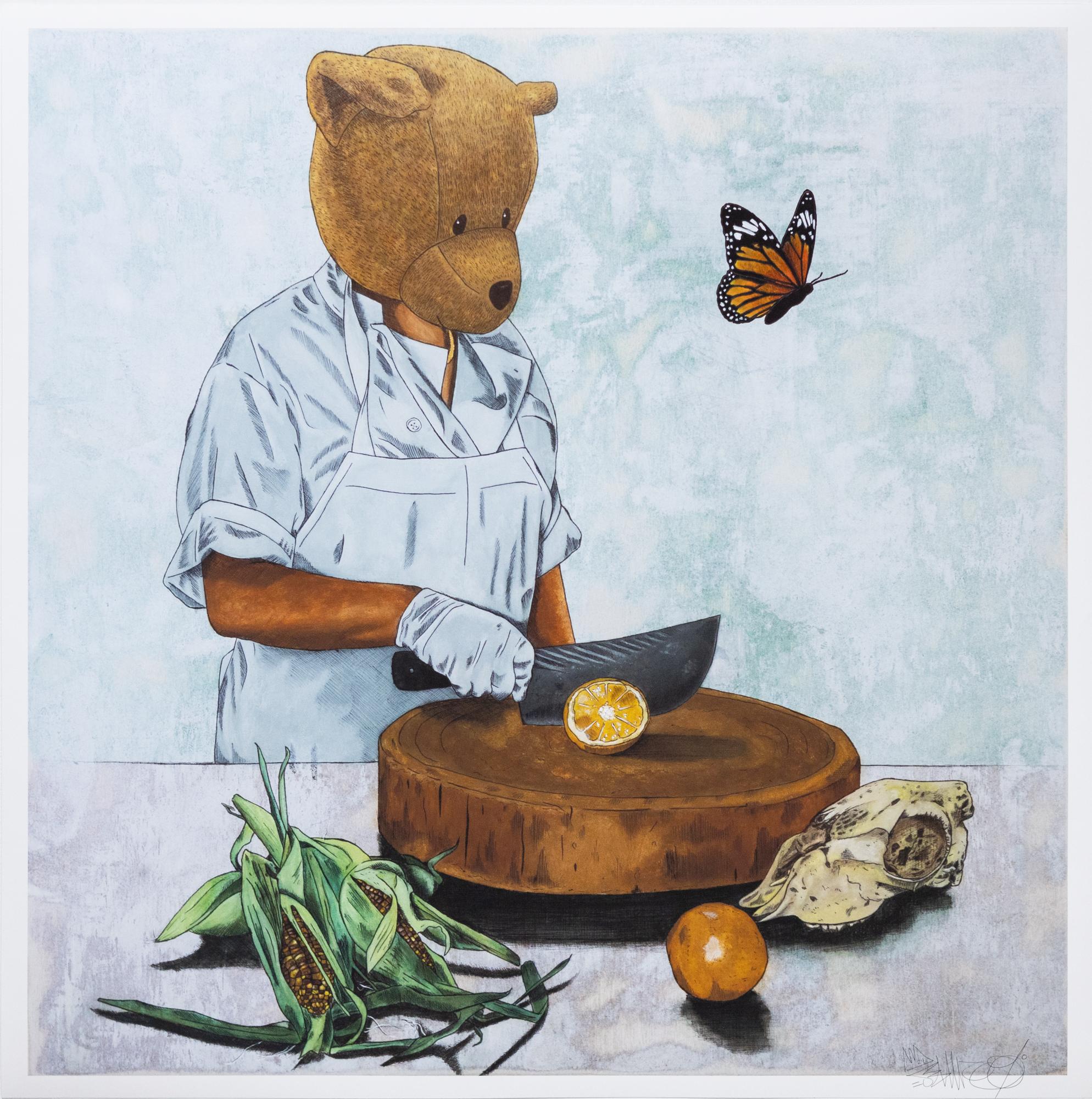 Sean 9 Lugo Figurative Print - "Mariposa I (Hand-Embellished Cristina Print)", Illustration, Food, Butterfly