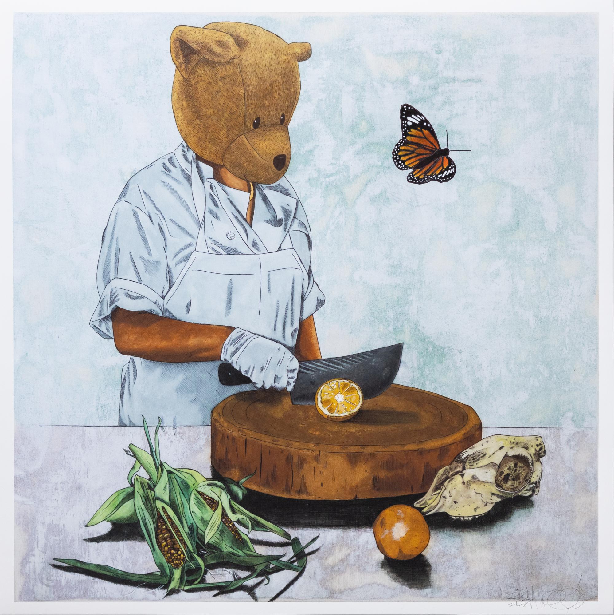 Sean 9 Lugo Figurative Print - "Mariposa IV (Hand-Embellished Cristina Print)", Illustration, food, butterfly