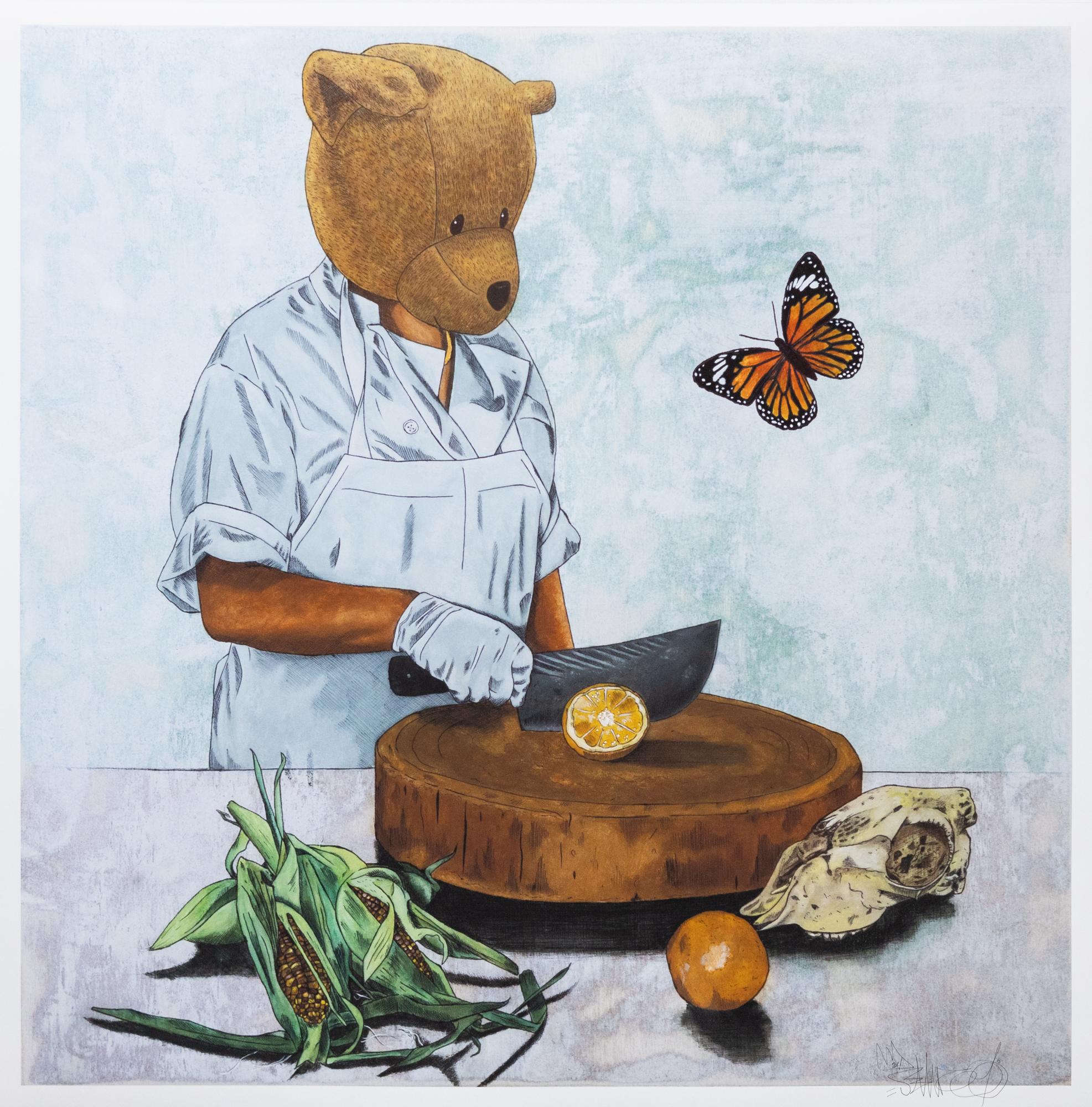 „Mariposa VI (Handverzierte Cristina-Druck)“, Illustration, Essen, Schmetterling – Art von Sean 9 Lugo