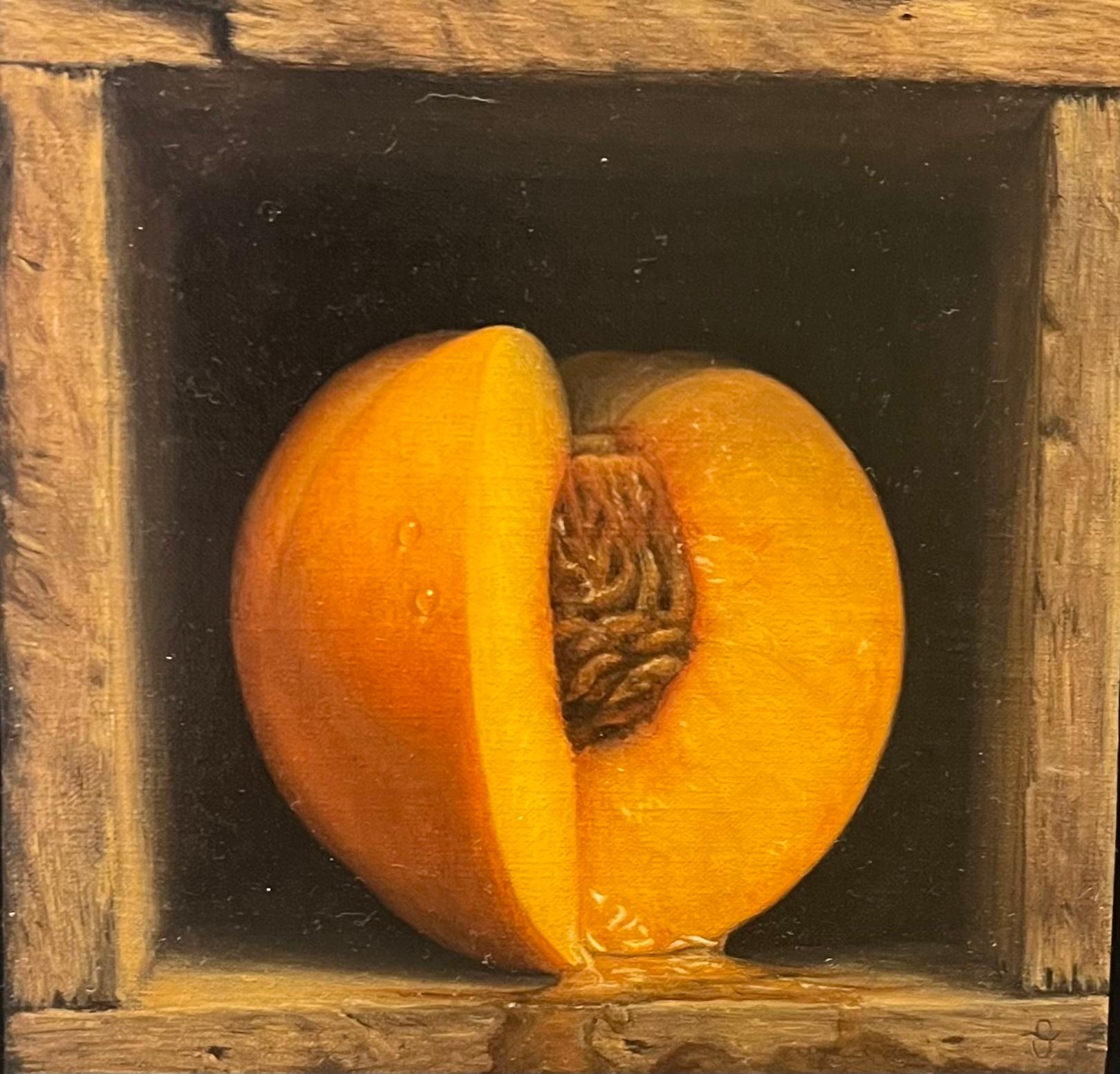 Öl-Stillleben eines Pfirsichs – Painting von Sean Beavers