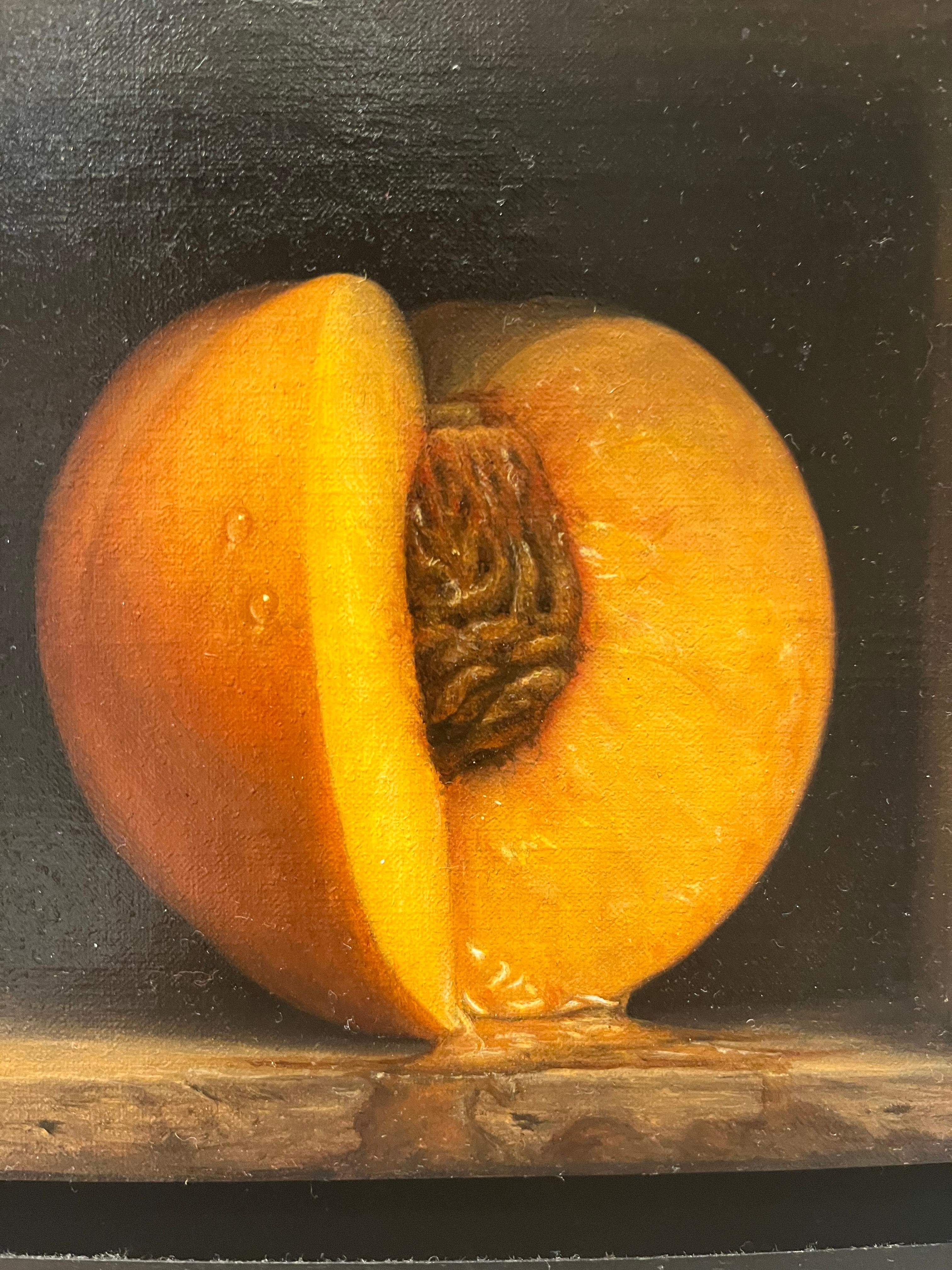 Öl-Stillleben eines Pfirsichs (Realismus), Painting, von Sean Beavers