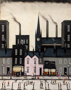 Lyons Tee in Town, Sean Durkin, Originalgemlde, Cityscape-Kunst, Lowry inspiriert