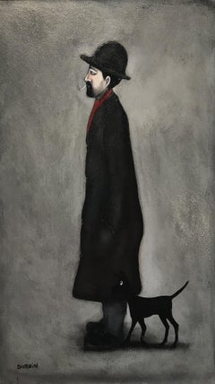 The man with the red scarf and dog by Sean Durkin, Lowry Inspired, Folk Art