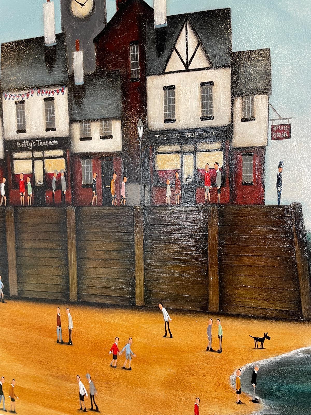 Betty's tearoom, original painting, Seascape, Town, People, Lighthouse For Sale 1