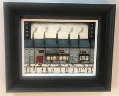 Via principale affollata, Pittura ad olio originale, Paesaggio urbano, Figurativo