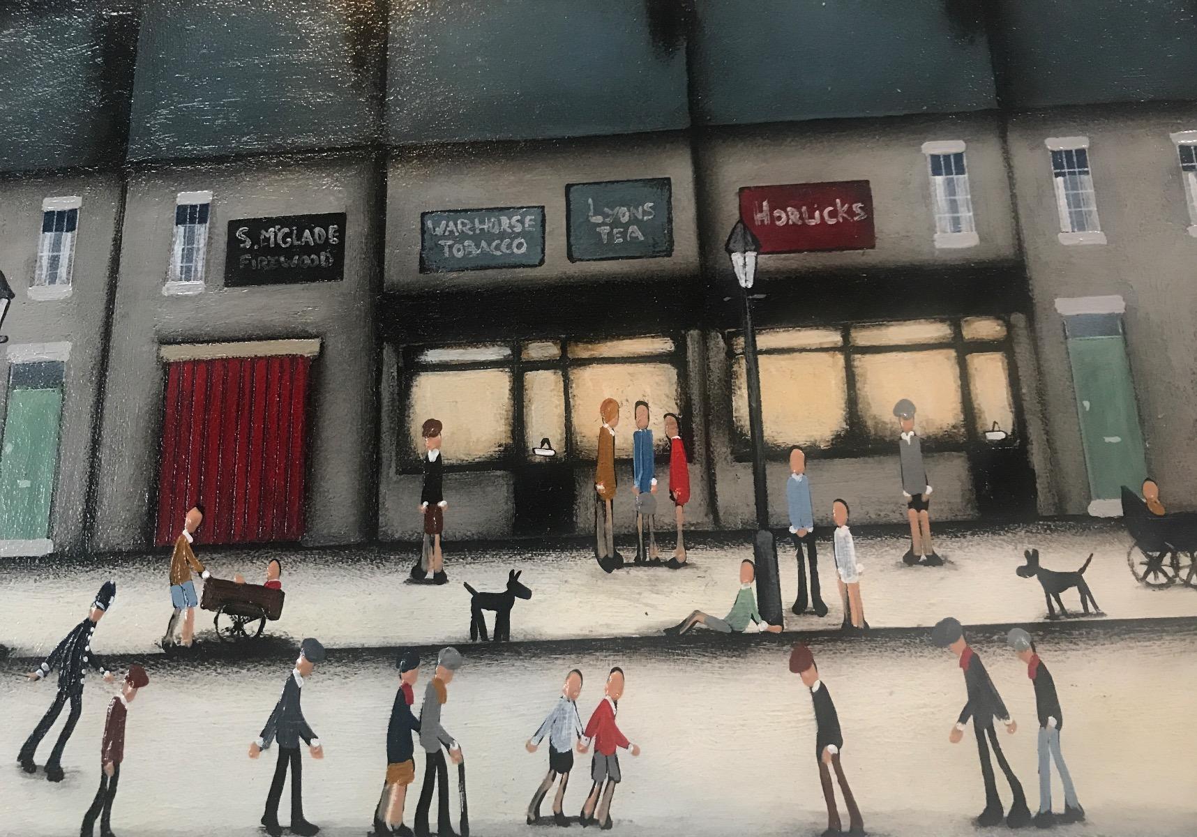 Busy High Street, Original Oil Painting, Cityscape Art, Figurative For Sale 1