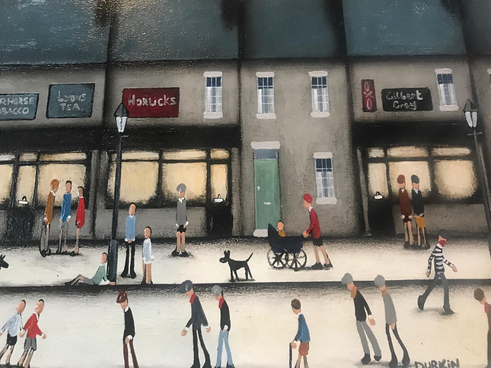 Busy High Street, Original Oil Painting, Cityscape Art, Figurative For Sale 3