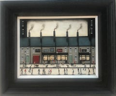 Busy High Street, Original-Ölgemälde, Stadtlandschaft, Figurative Kunst, Busy High Street