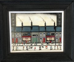 High Street Shopping II, Pittura in stile Lowry, Paesaggio urbano, Pittura figurativa