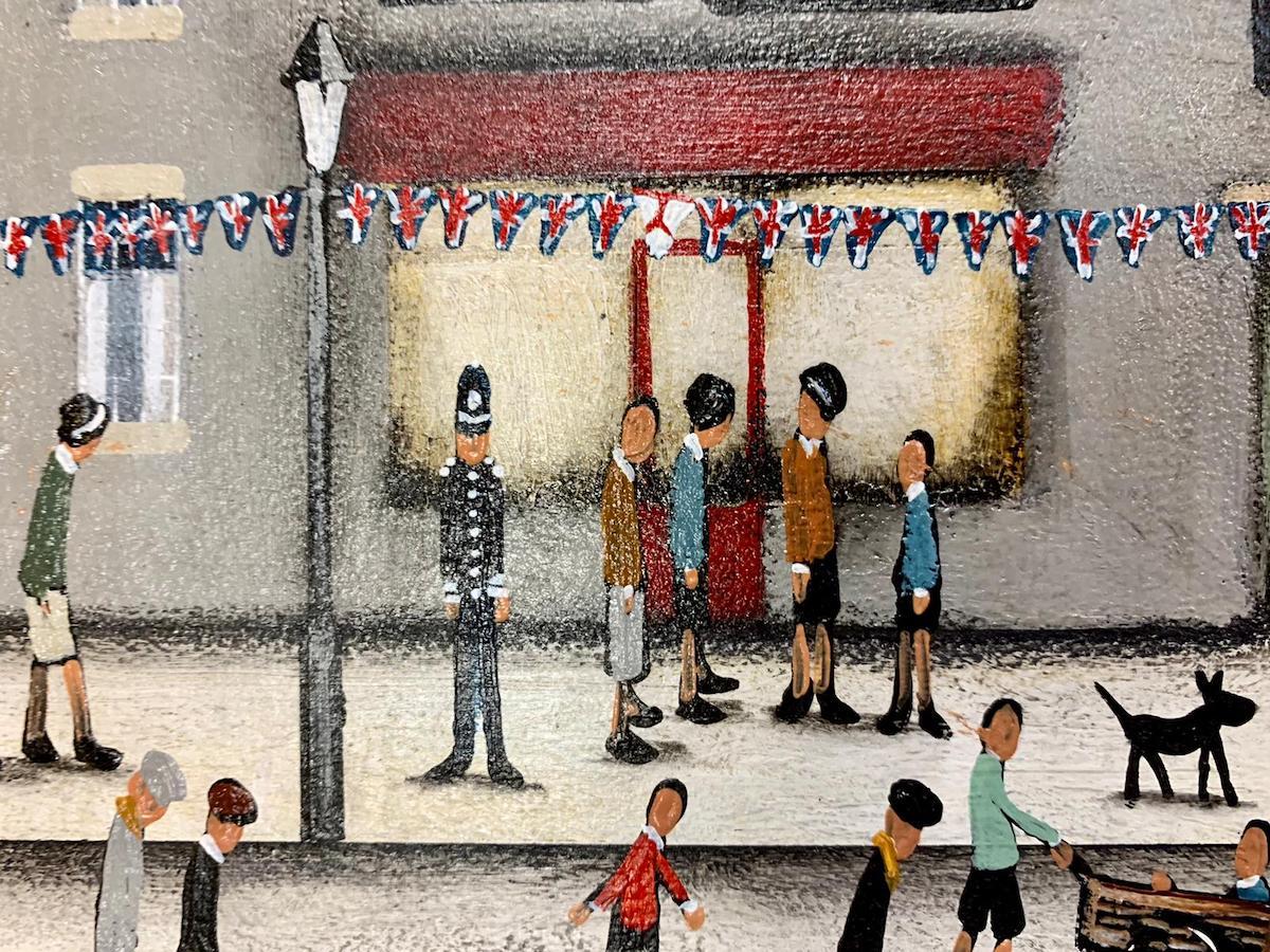 High Street Shopping II, Lowry Style Painting Cityscape Art, Figurative Painting 3