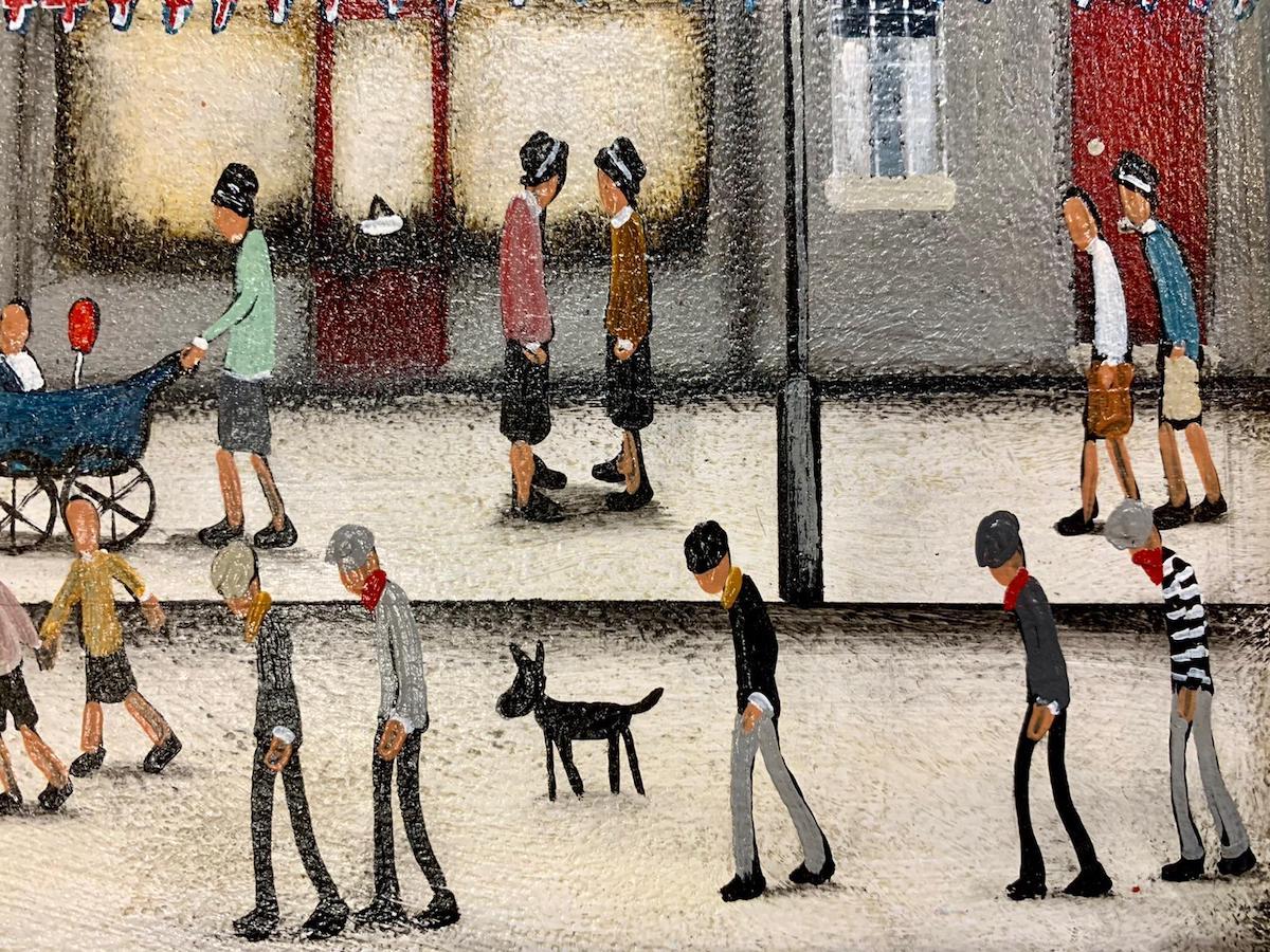 High Street Shopping II, Lowry Style Painting Cityscape Art, Figurative Painting 4