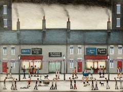 High Street Shopping II, Lowry Style Painting Cityscape Art, Figurative Painting