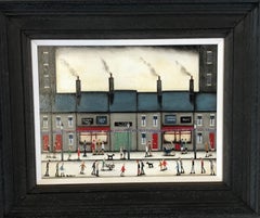 High Street Shopping II, Lowry Style Painting Cityscape Art, Figurative Painting