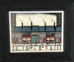 High Street Shopping III, Original-Ölgemälde, Stadtansicht, Figurative Kunst