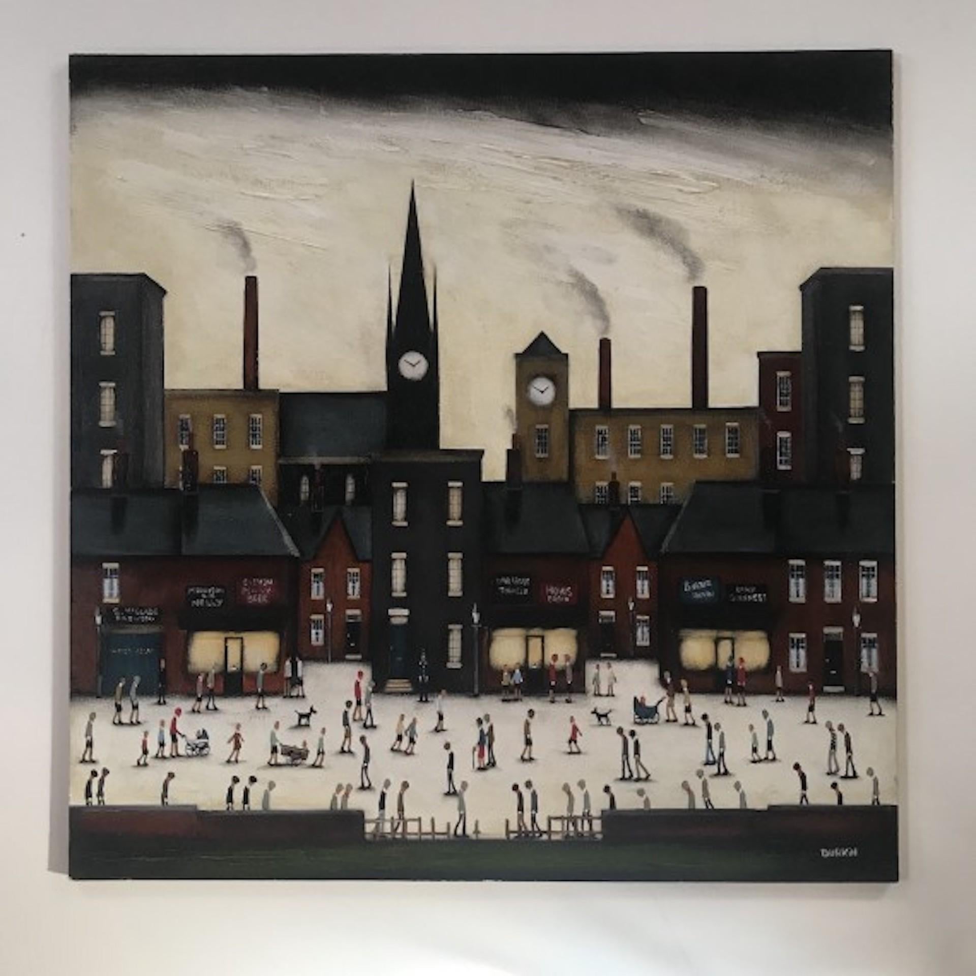 Hustling Town, Sean Durkin, Original Cityscape Painting, Affordable Art, Urban 1