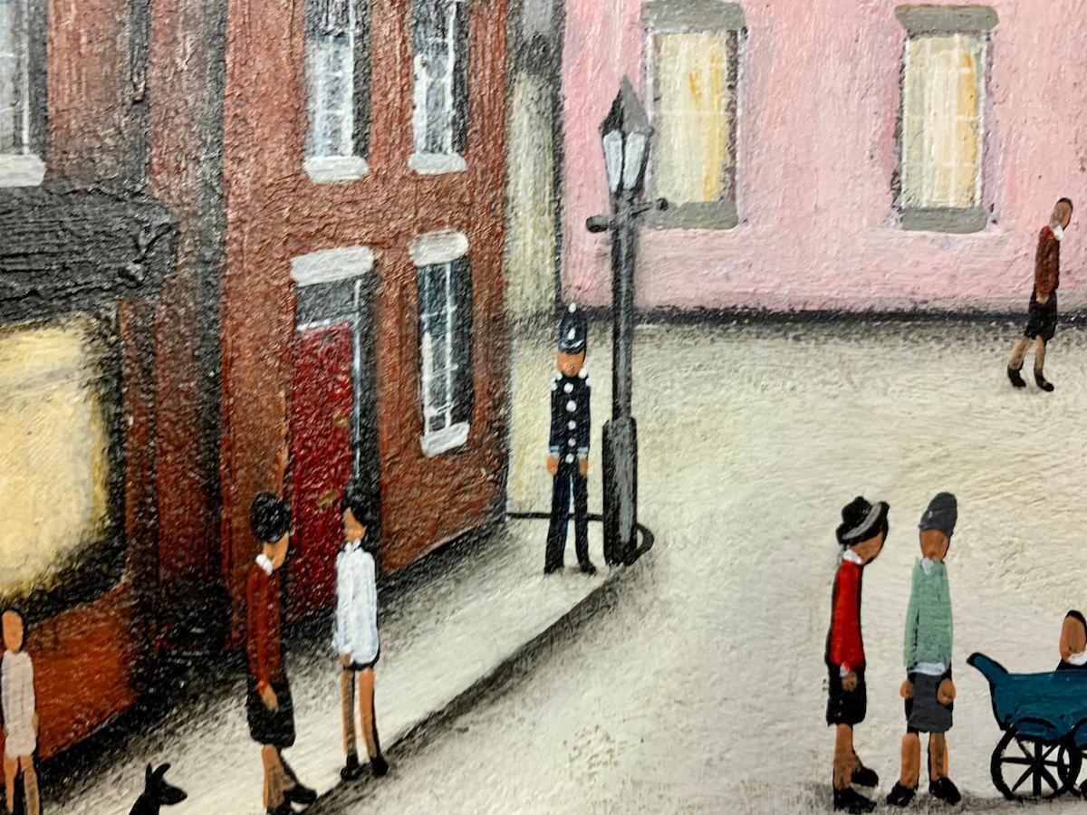 Town Centre - Beige Landscape Painting by Sean Durkin