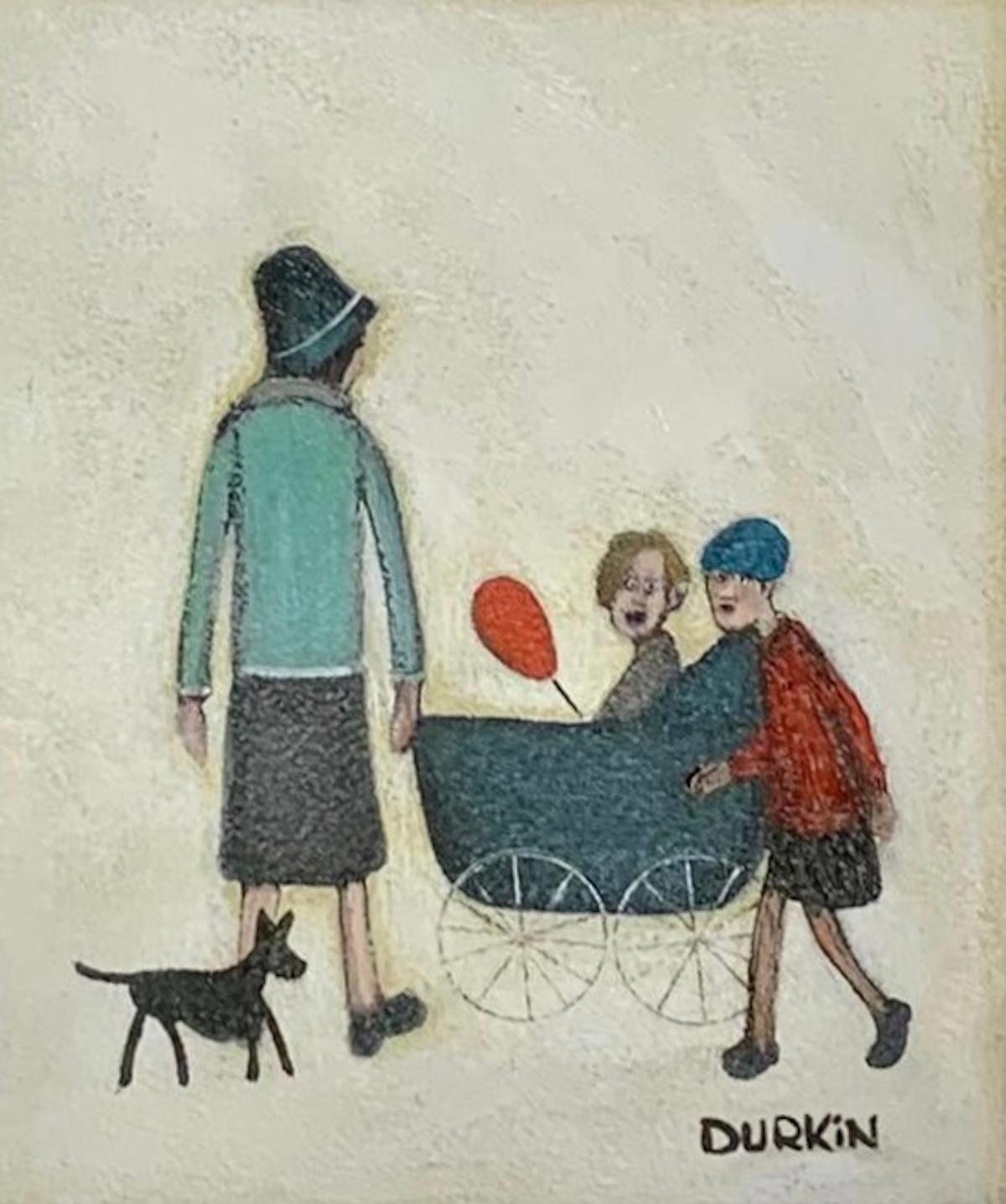 Sean Durkin Figurative Painting - Woman with 2 Children and Dog