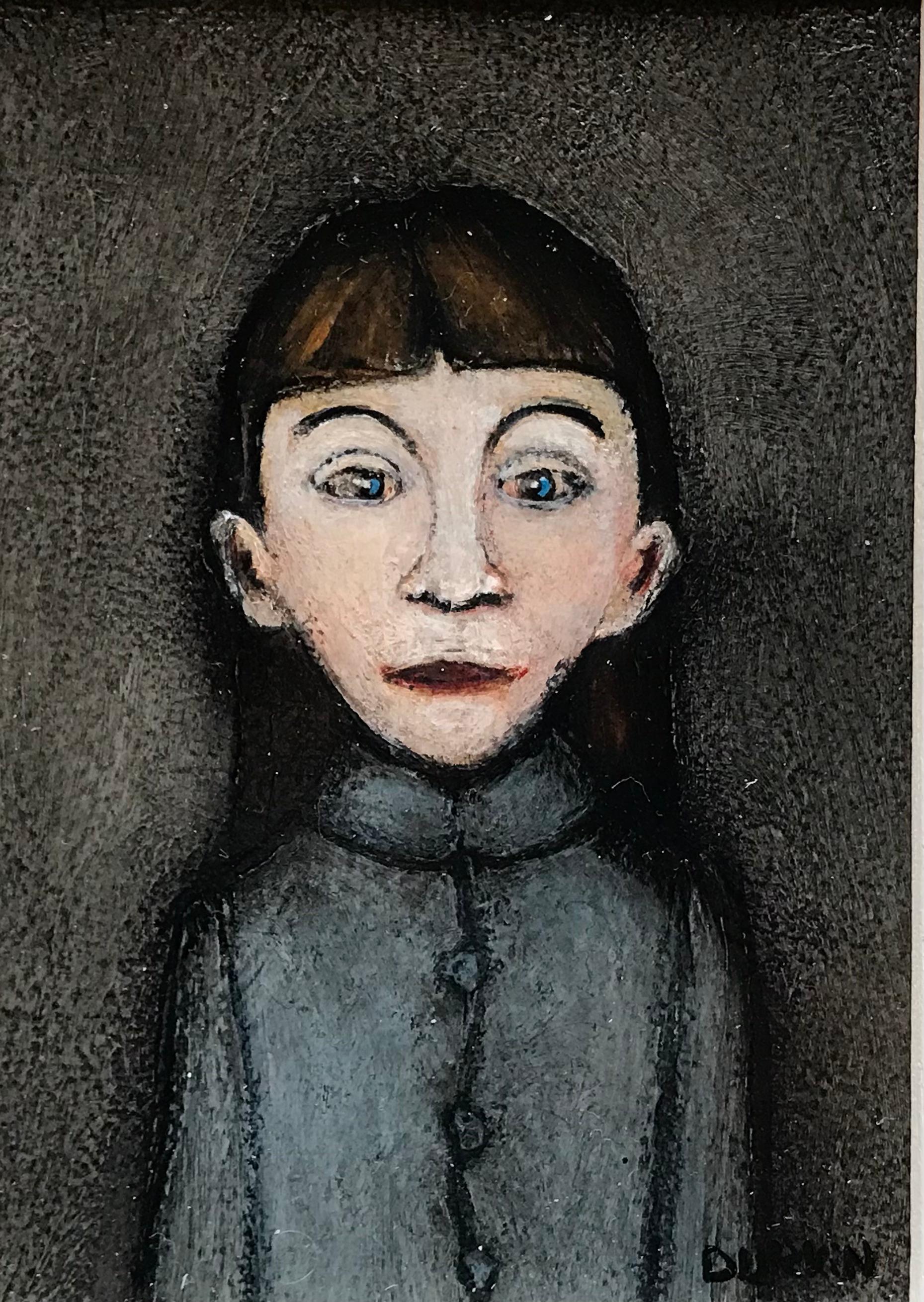 Young girl in grey jacket, Portrait, impressionist, Girl 