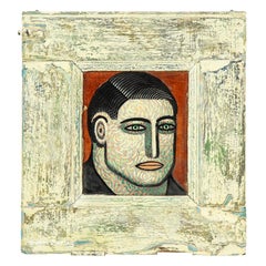 Sean Earley, « Someone », huile sur porte de meuble, portrait, peinture, signé