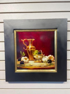 Sean Farrell, "Olive Oil and Garlic", 12x12 Still Life Oil Painting on Canvas