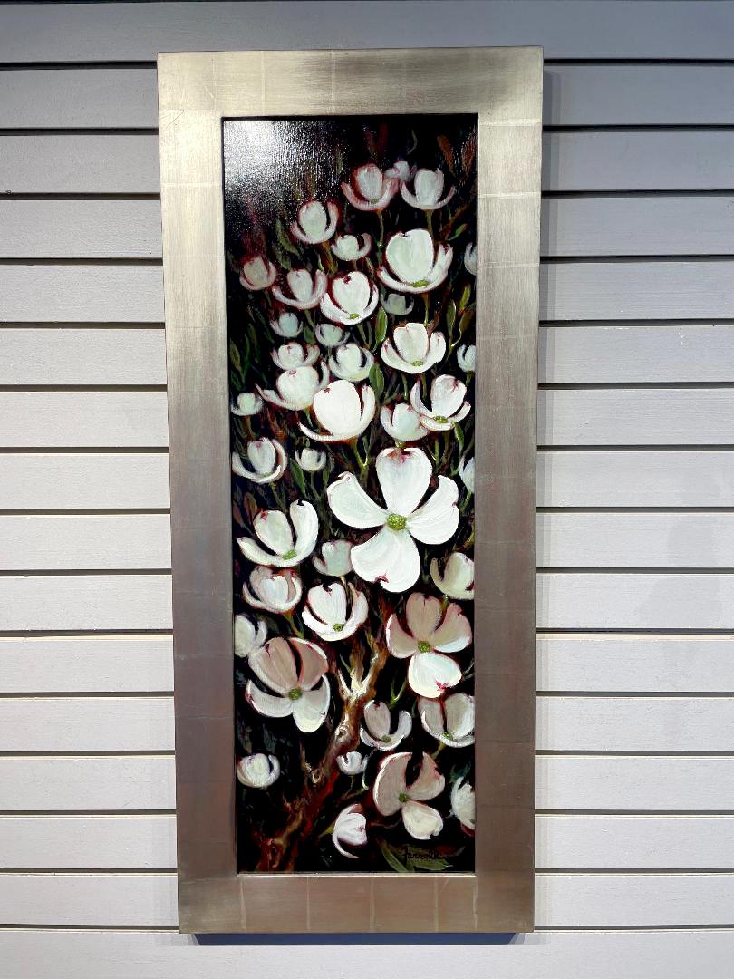 Sean Farrell, « A Flurry of Dogwoods », peinture à l'huile florale blanche, 36 x 12, réalisme en vente 1