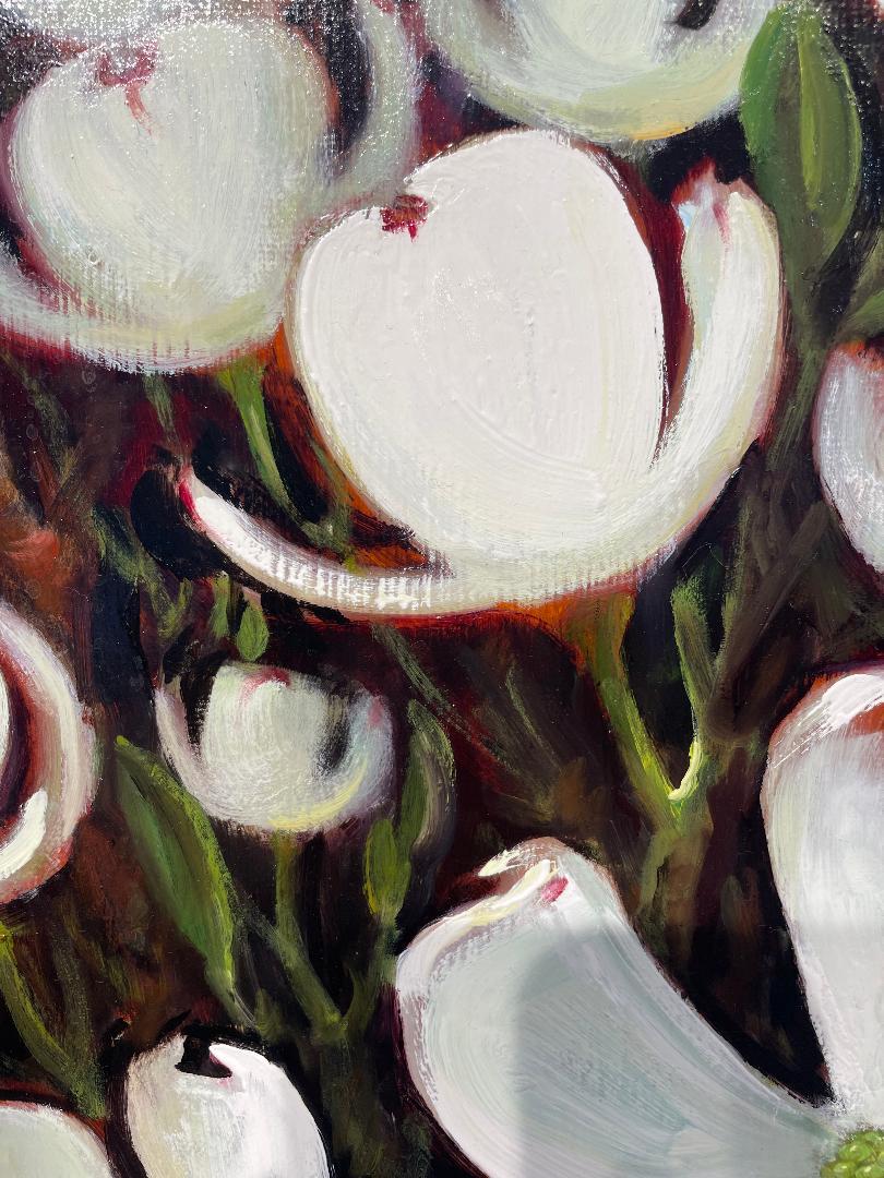 Sean Farrell, « A Flurry of Dogwoods », peinture à l'huile florale blanche, 36 x 12, réalisme en vente 5