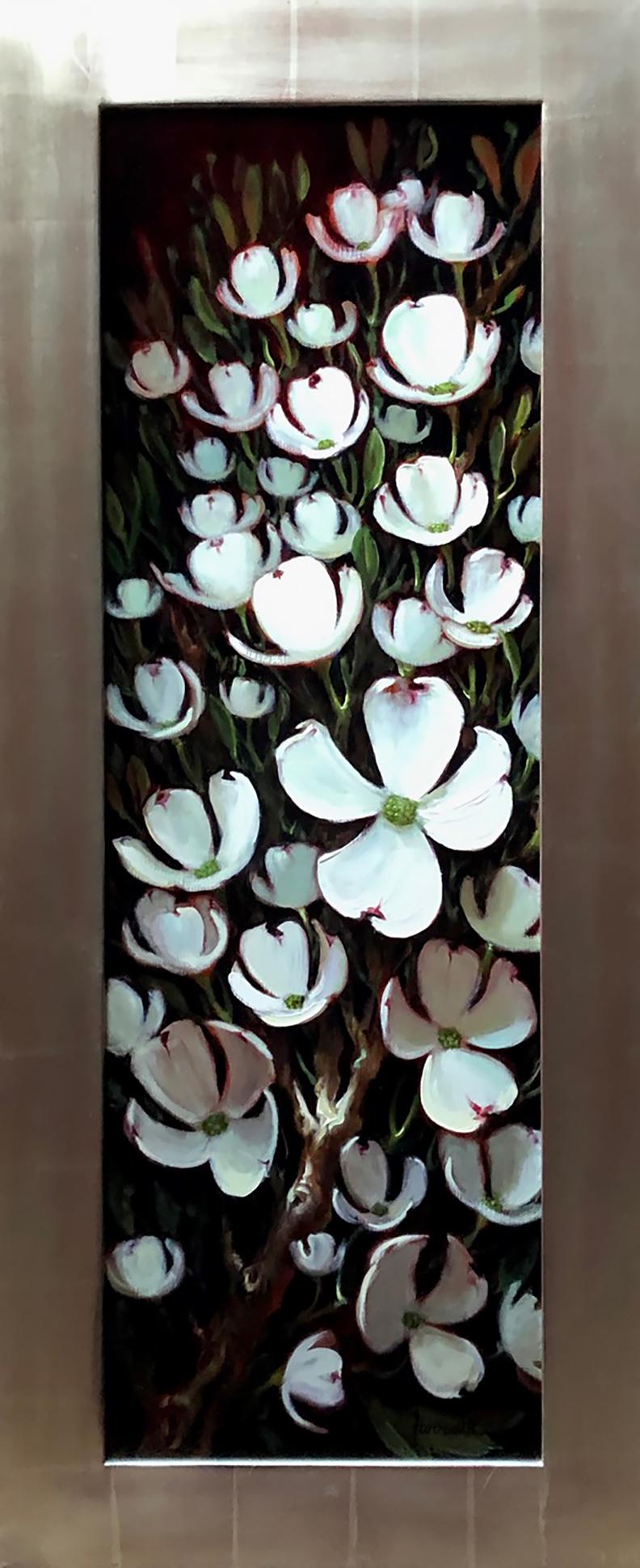Sean Farrell, "A Flurry of Dogwoods" 36x12 Realism White Floral Oil Painting 