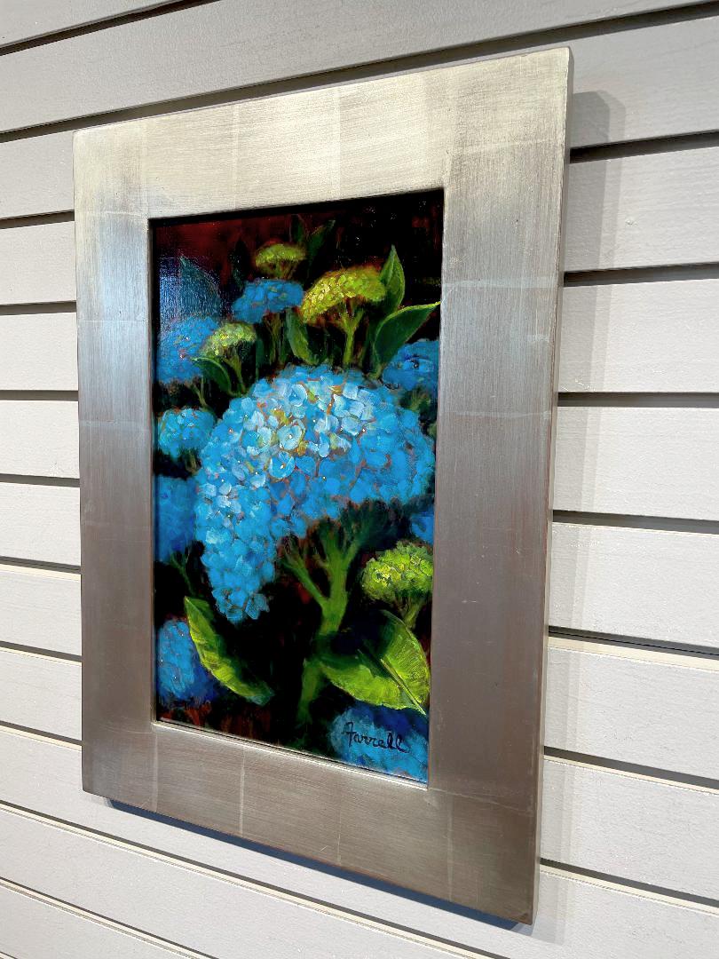 Sean Farrell, « Blue Hydrangea Bloom », peinture à l'huile - Nature morte florale 16x10  en vente 1