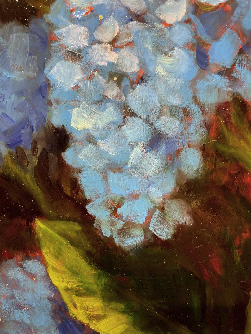 Sean Farrell, « Blue Hydrangea Bloom », peinture à l'huile - Nature morte florale 16x10  en vente 5