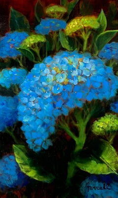 Sean Farrell, "Blue Hydrangea Bloom", 16x10 Floral Still Life Oil Painting 