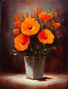 Sean Farrell, "Delicate Hibiscus Blooms", 12x9 Floral Still Life Oil Painting