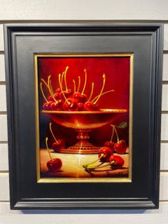 Sean Farrell, "Lit Up Life", 12x9 Red Cherry Fruit Still Life Oil Painting