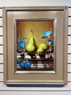 Sean Farrell, "Morning Glory", 16x12 Pear Grapes Floral Still Life Oil Painting