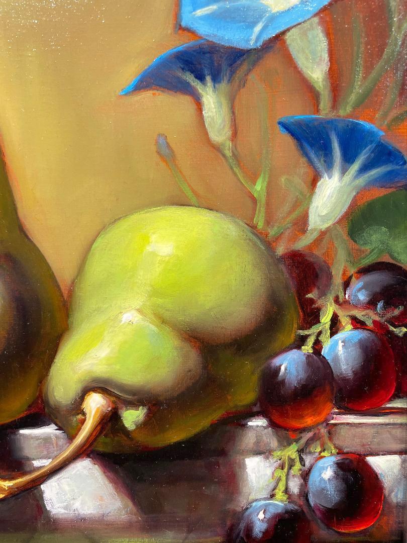 Sean Farrell, « Morning Glory », peinture à l'huile - Nature morte à fleurs de raisins, 16 x 12 cm en vente 5