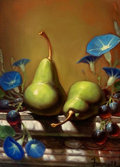 Sean Farrell, "Morning Glory", 16x12 Pear Grapes Floral Still Life Oil Painting