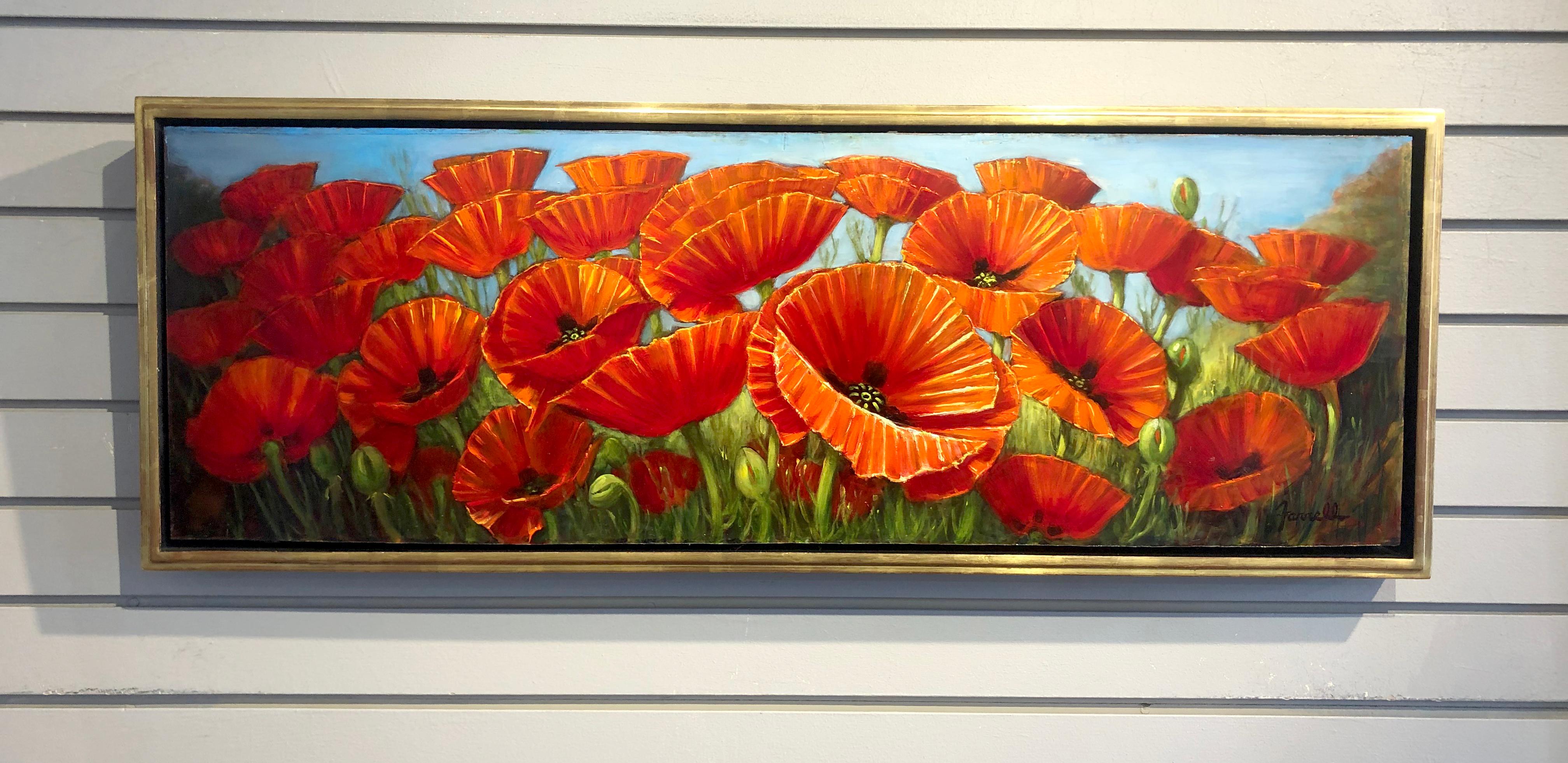 Sean Farrell, „Rote Mohnblumen in der Toskana“, 12x36 Blumenstillleben, Ölgemälde im Angebot 1