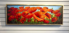 Sean Farrell, "Red Poppies in Tuscany", 12x36 Floral Still Life Oil Painting
