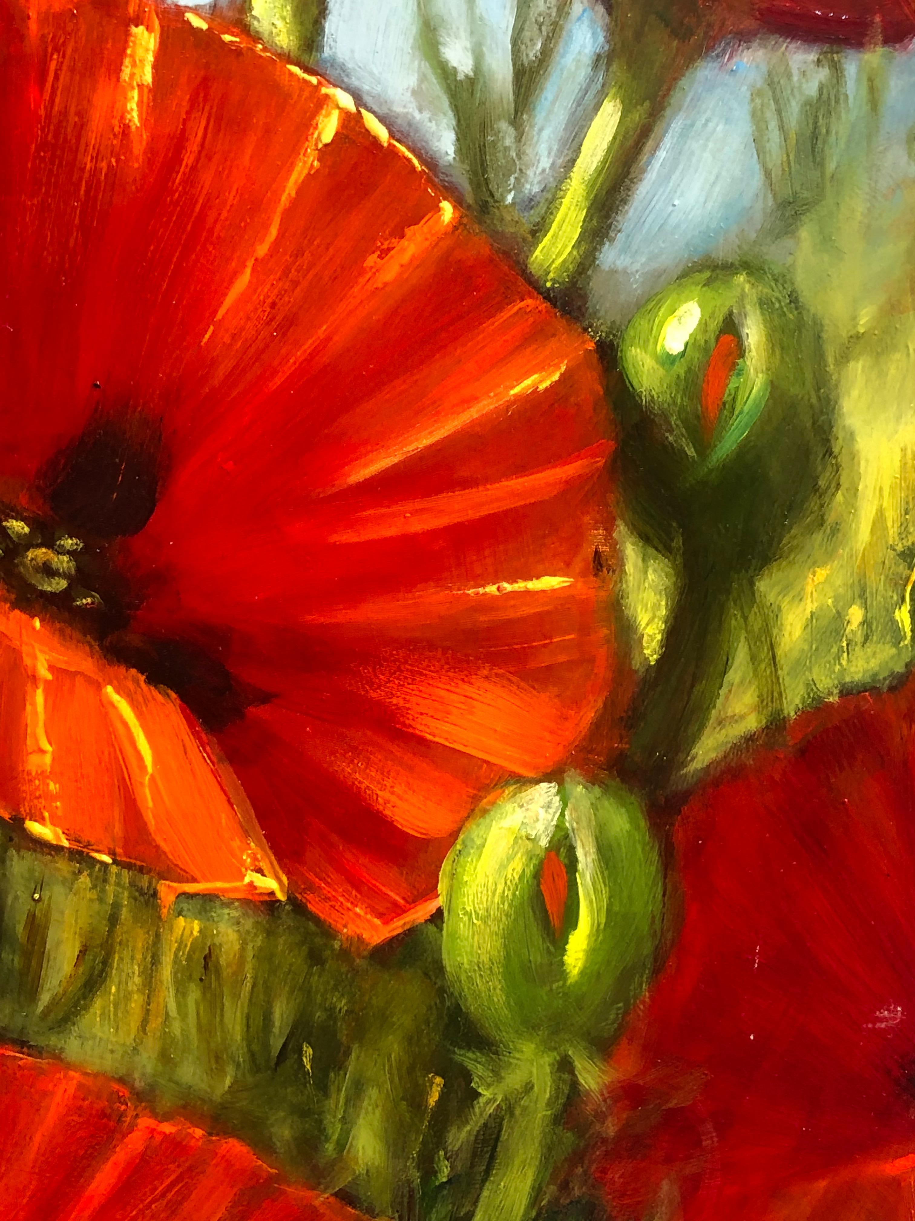 Sean Farrell, „Rote Mohnblumen in der Toskana“, 12x36 Blumenstillleben, Ölgemälde im Angebot 5