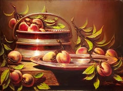 Sean Farrell, "The Peach Harvest", 18x24 Fruit Still Life Oil Painting on Canvas