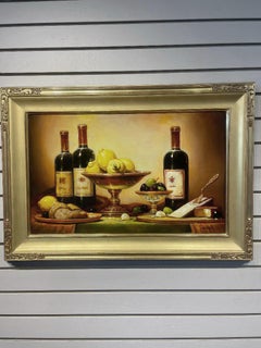 Sean Farrell, "Wine and Cheese", 15x24 Tuscan Still Life Oil Painting on Board