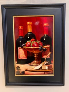 Sean Farrell, "Wine and Cheese with Strawberries" 15x10 Still Life Oil Painting