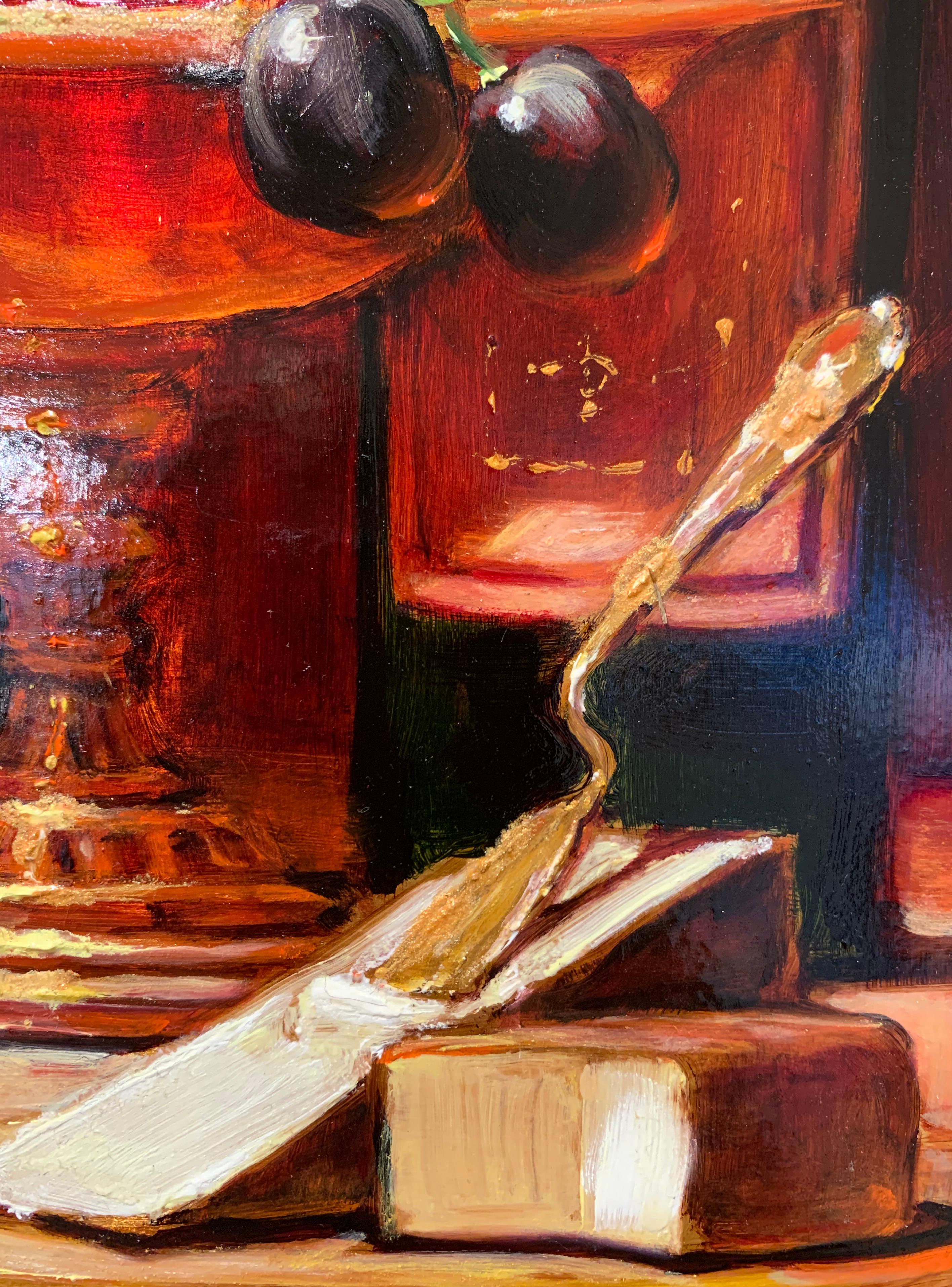 Sean Farrell, „Wein und Käse mit Erdbeeren“, 15x10 Stillleben, Ölgemälde im Angebot 6