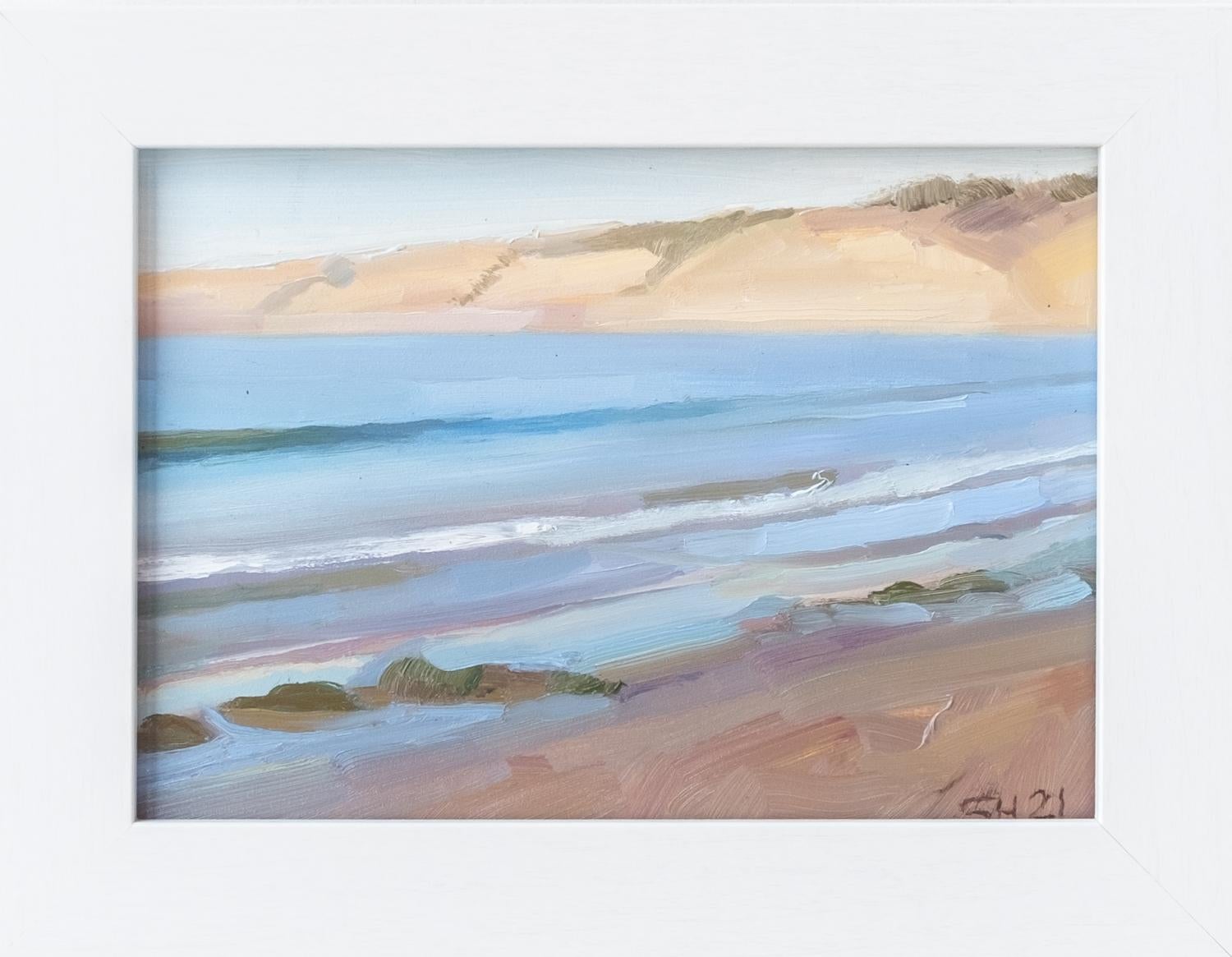 Sean Hnedak Landscape Painting - An Impressionist Oil Seascape Painting, "Light on La Jolla Shores"