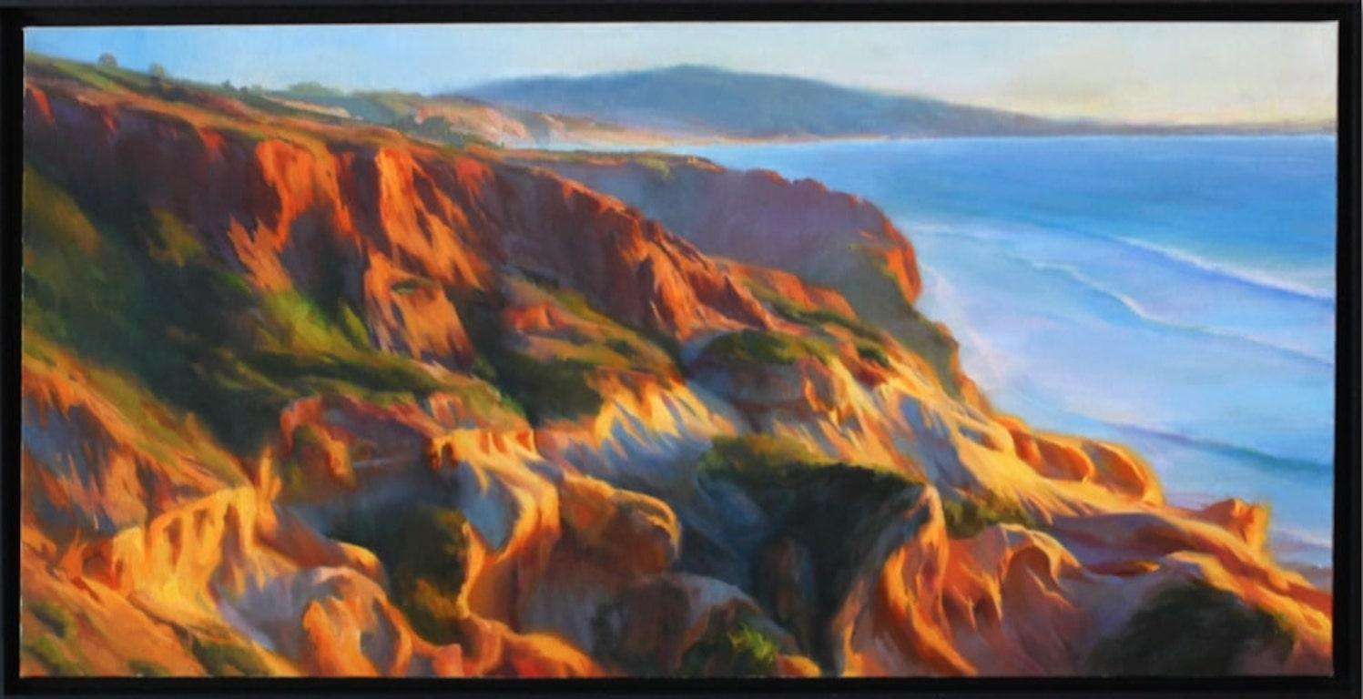Sean Hnedak Landscape Painting - En Plein Air Seascape, "Torrey Pines Cliffs at Sunset"