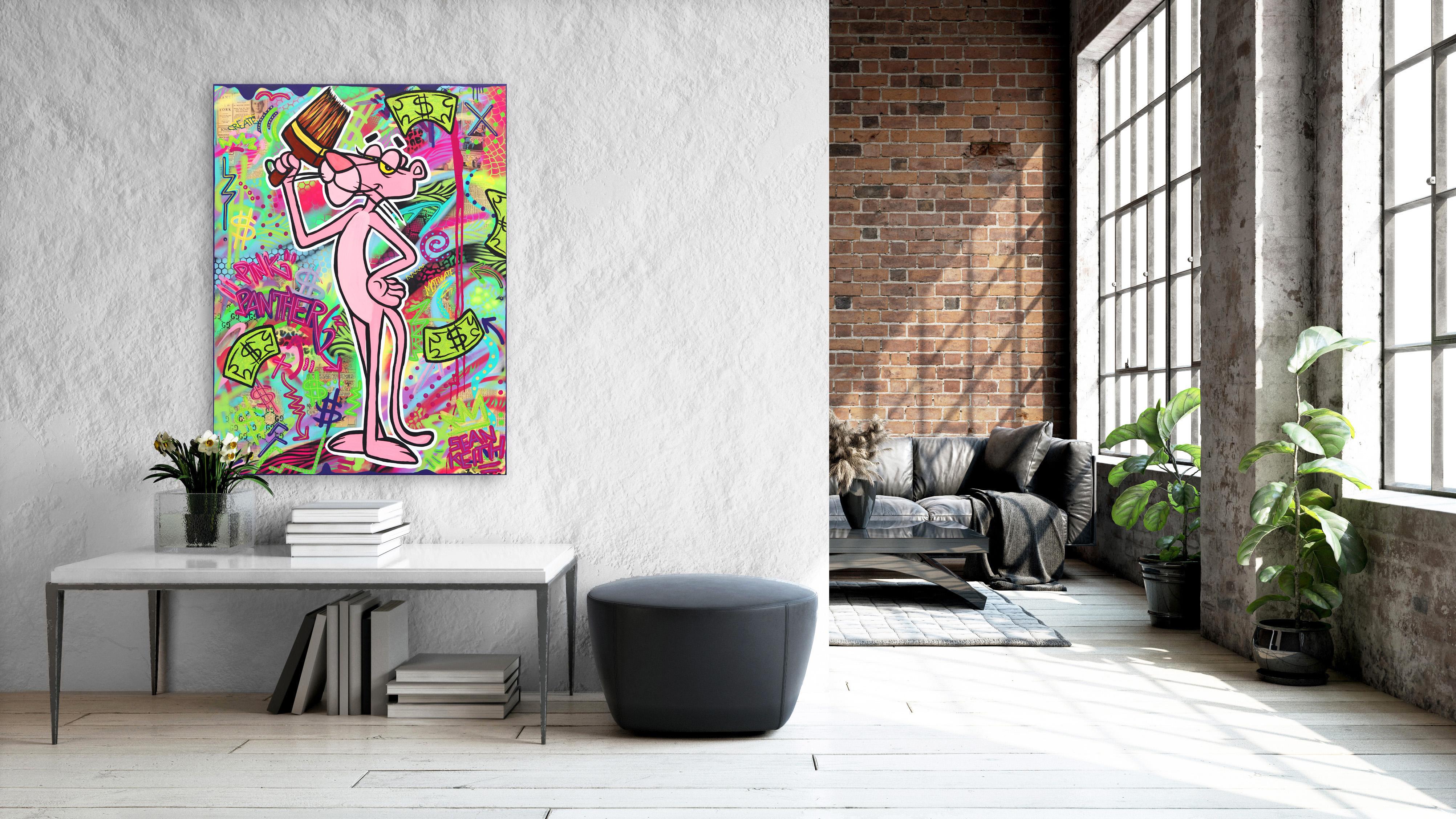 Rosa Panther Graffi (Pop-Art), Mixed Media Art, von Sean Keith