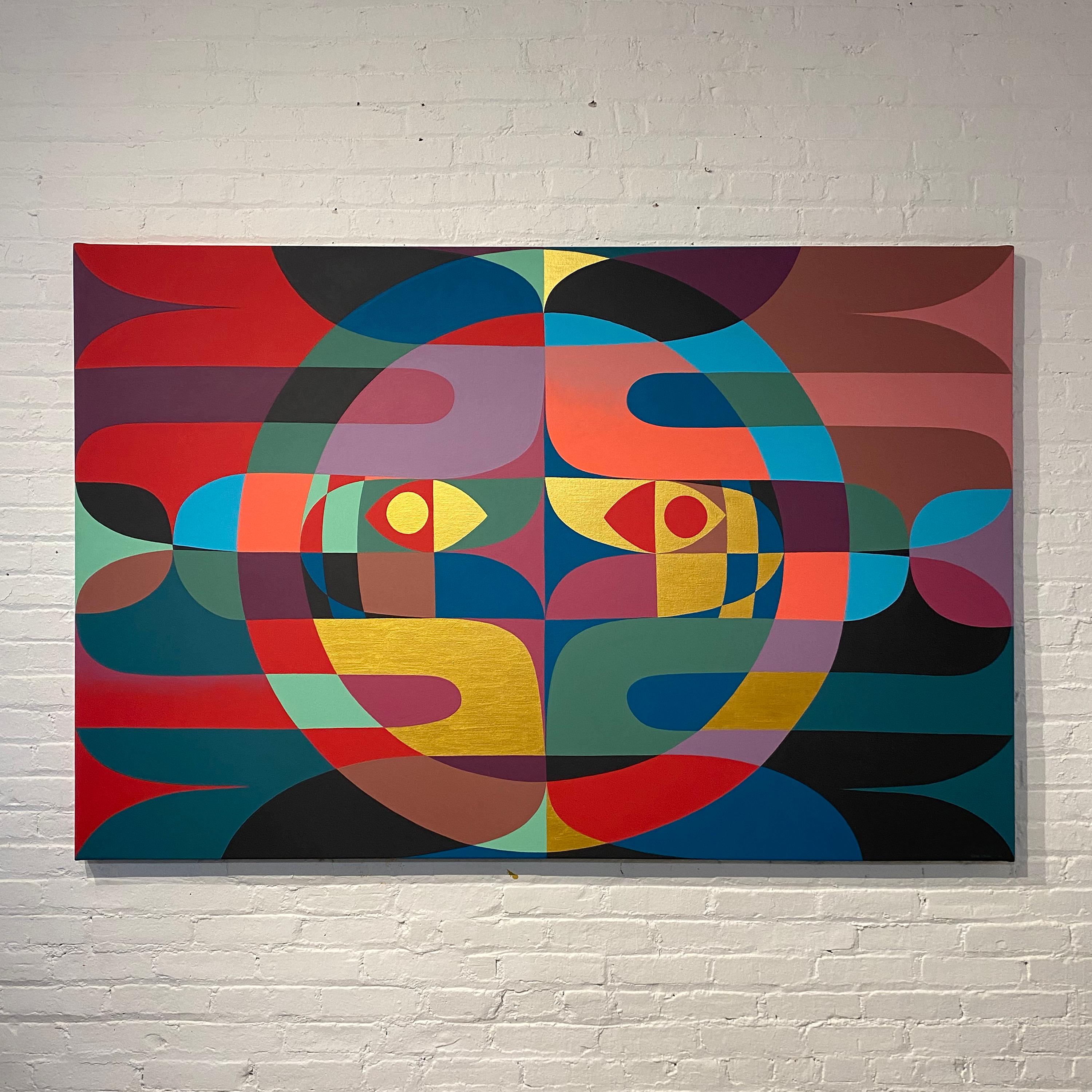 Sean Maze Abstract Painting - Ouroboros and Helmet Face