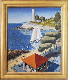Americana New England Lighthouse  Sailboats , Sunday at the Beach, Summer Fun